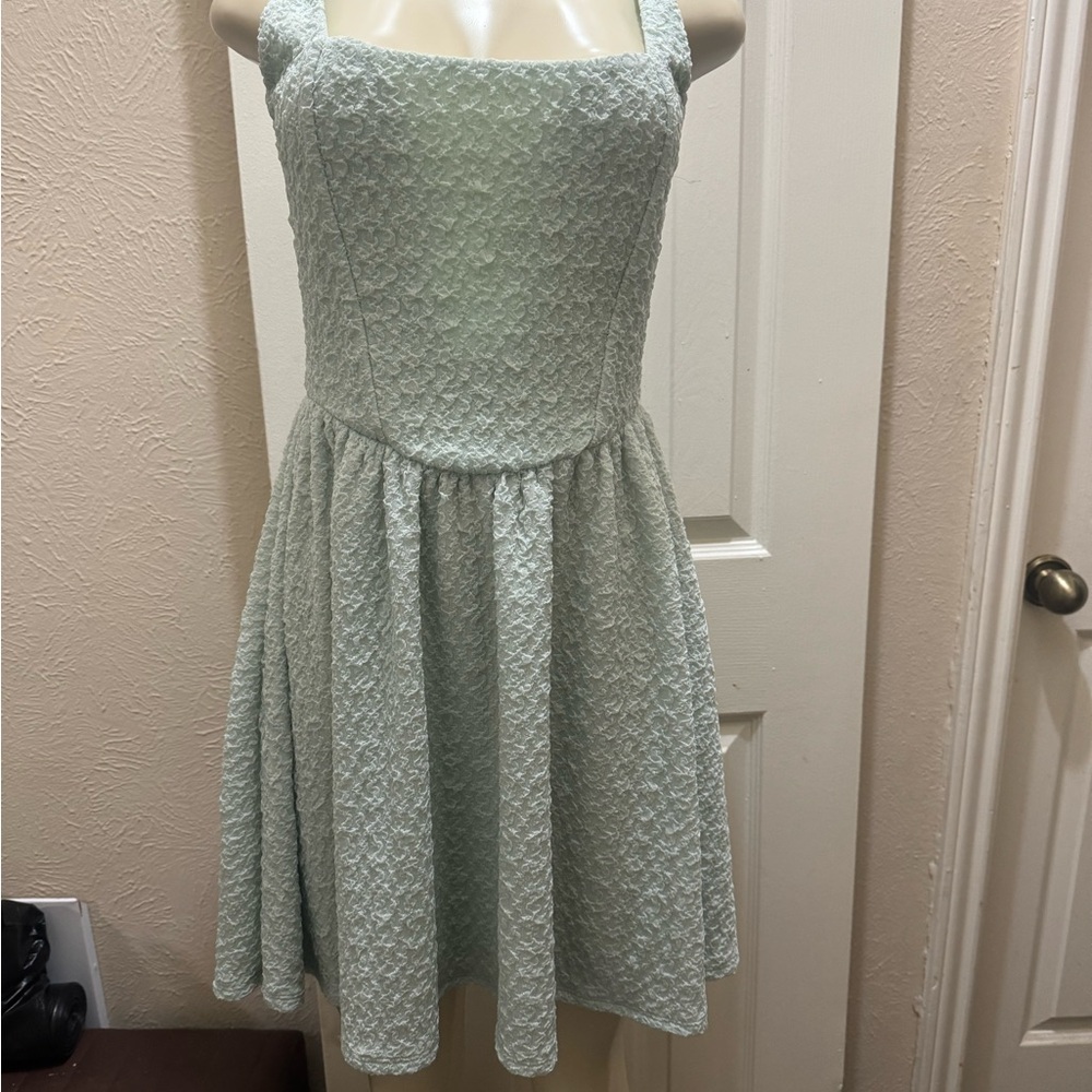 Lush Light Green Textured Kids Dress